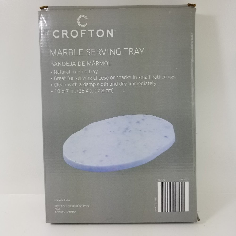 Crofton White/Gray Marble Serving Tray 10"X7" New